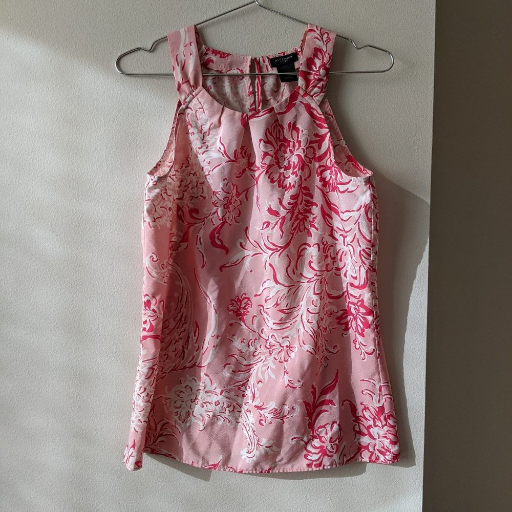 Ann Taylor LOFT Pink Floral Bloom Straps Sleeveless Tank Cami; Size 0